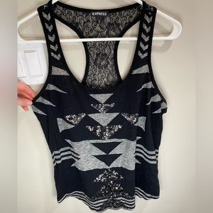 EXPRESS women’s party tank, racerback, black & Gray, size Medium